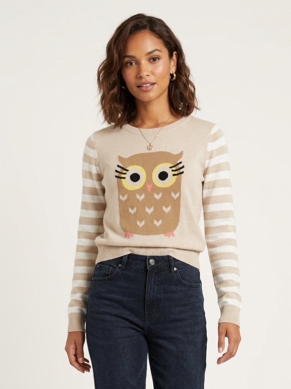 Love by Design Owl 🦉 Graphic Lightweight Crewneck Pullover Acrylic Sweater